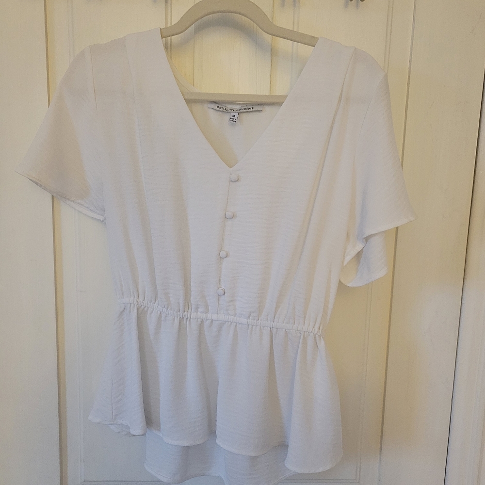 Women's White Peplum Blouse Medium